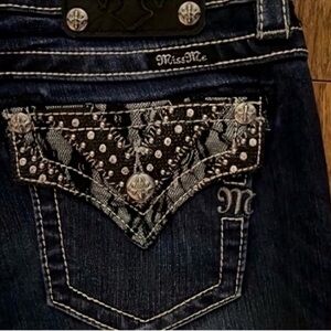 Gorgeous Miss Me Midrise Boot Jeans with Embellished Pockets 34” Inseam